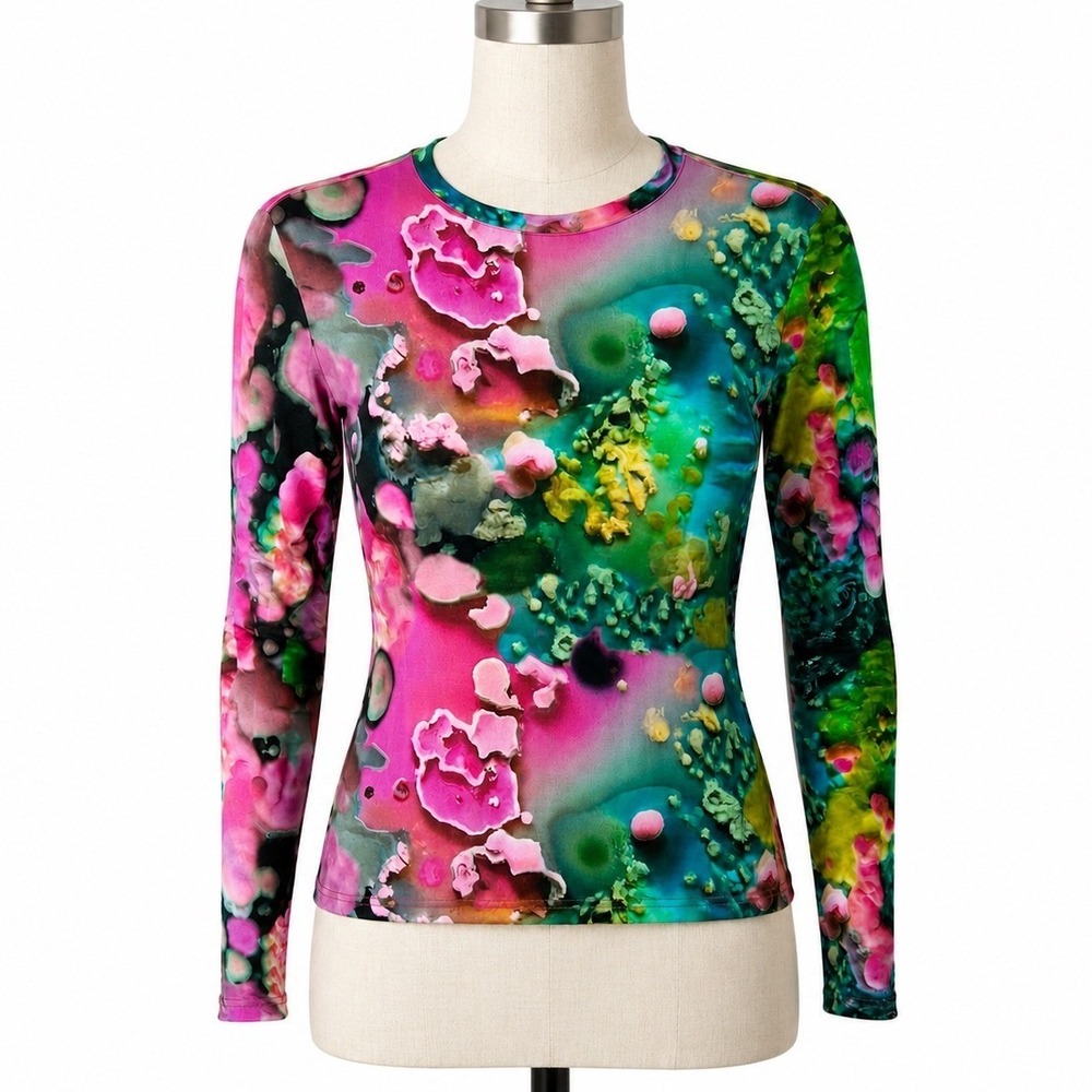 NEW The Kit Sophie Tee Bamboo Neon Shirt Women's XL Bodycon Psychedelic Trippy